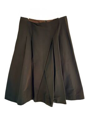 Rene Lezard Women’s A-Line Brown Cotton Blend Taffeta Pleated Skirt